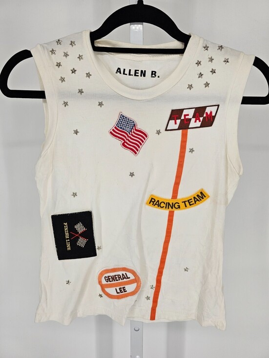 Tops - Vintage Y2K Allen B Womens Sz S Tank Top White w/ Racing Patch Theme
